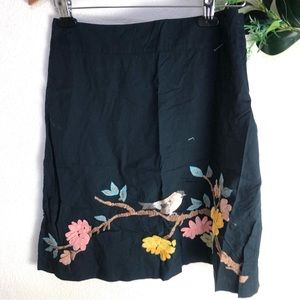 Karen Nicol Women's size 2 Floral Embroidered Black A Line Skirt Black